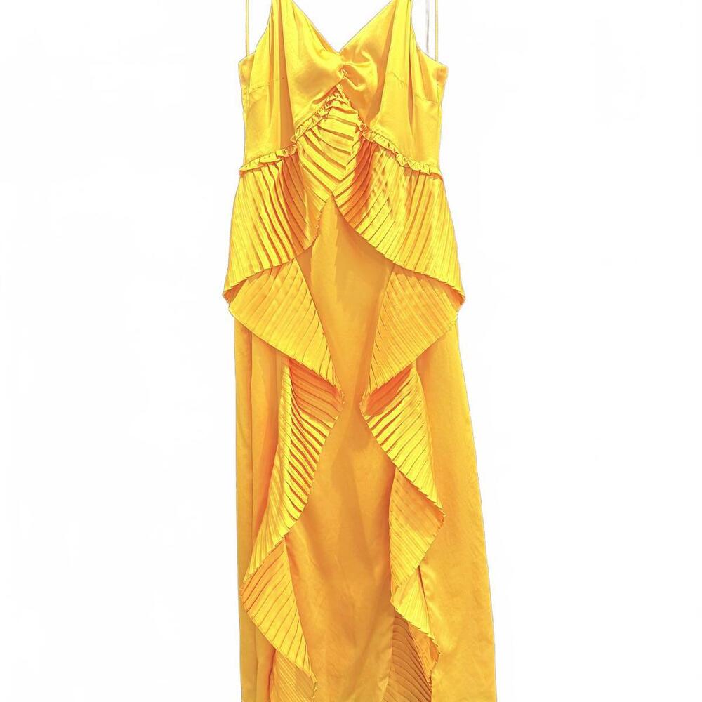 AMUR Leena Cami Satin Slip Pleated Ruffle Midi Dress NWT - Picture 6 of 12